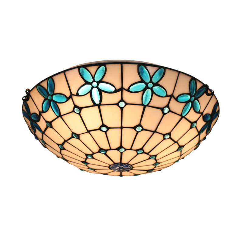 Tiffany Stained Glass Lilac Flower Bowl Flush Ceiling Light