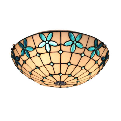 Tiffany Stained Glass Lilac Flower Bowl Flush Ceiling Light