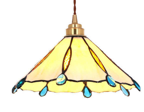 Vintage Tiffany Stained Glass Umbrella Pendant — 110V-120V For US/CA / Pink