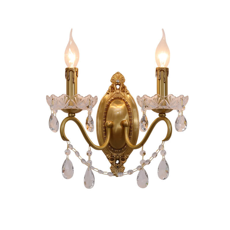 French Vintage Brass Crystal Candle Sconce