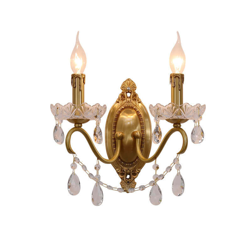 French Vintage Brass Crystal Candle Sconce