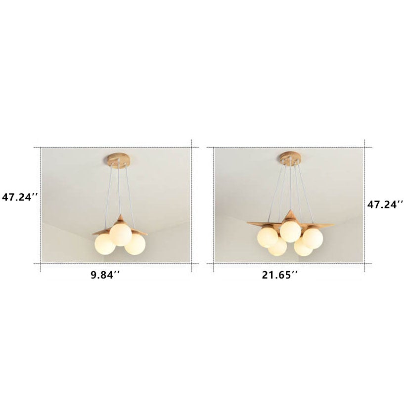 Modern Solid Wood Frosted Glass Ball Chandelier — 5 / Warm Light (3000K) / 110V-120V For US/CA