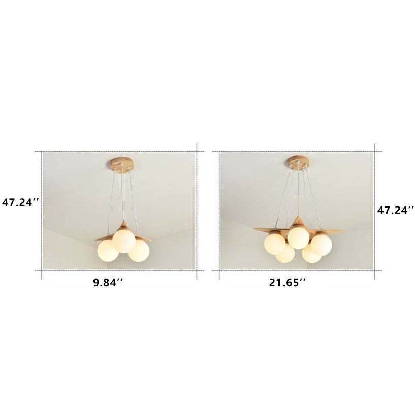 Modern Solid Wood Frosted Glass Ball Chandelier — 5 / Warm Light (3000K) / 110V-120V For US/CA