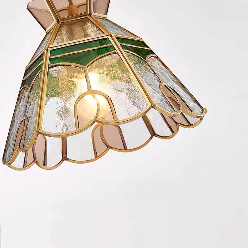 Vintage Bell Brass Glass Pendant Light