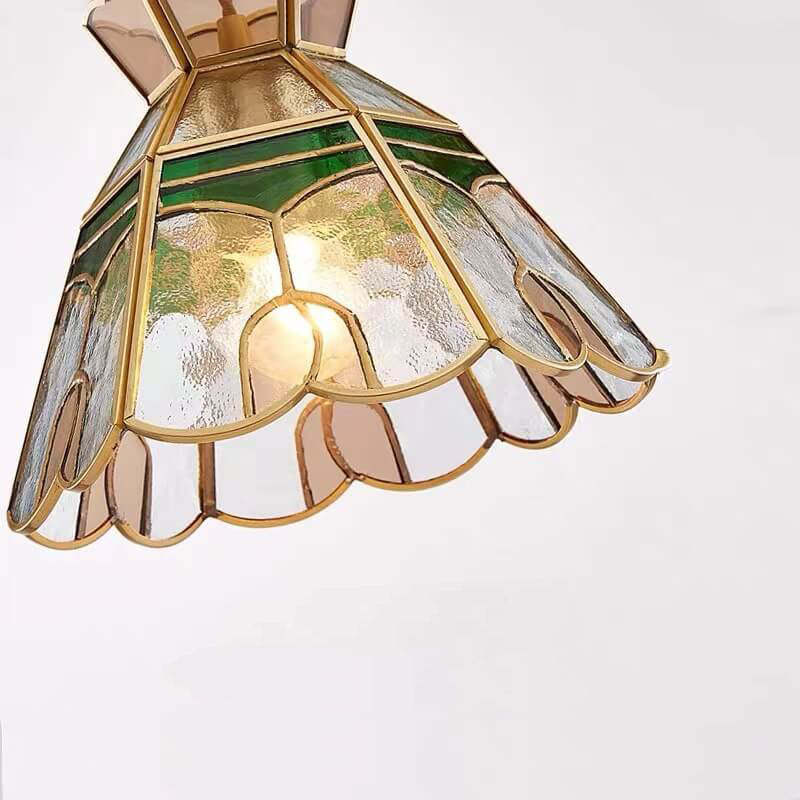 Vintage Bell Brass Glass Pendant Light