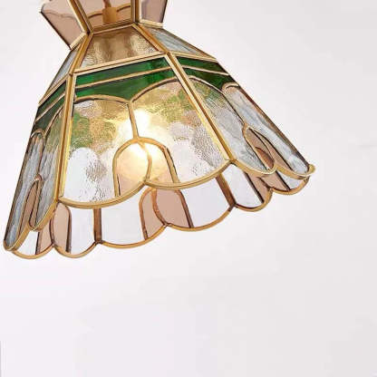 Vintage Bell Brass Glass Pendant Light