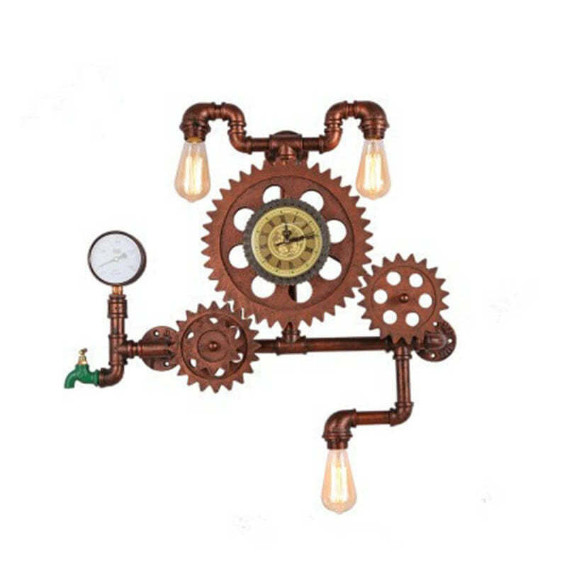 Vintage Industrial Gear Water Pipe Clock Sconce