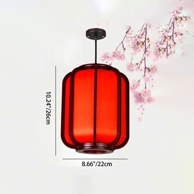 Modern Chinese Faux Sheepskin Wooden Lantern Pendant