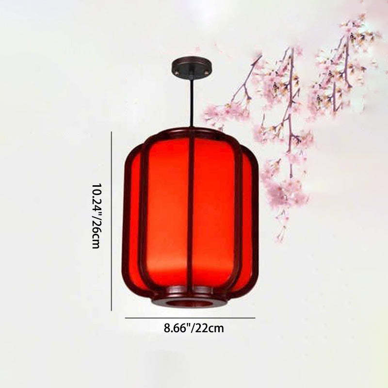 Modern Chinese Faux Sheepskin Wooden Lantern Pendant