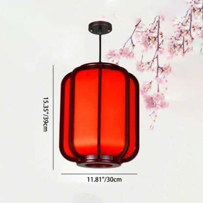Modern Chinese Faux Sheepskin Wooden Lantern Pendant