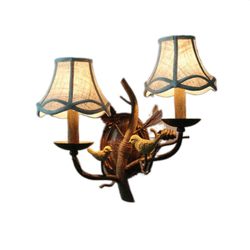 Vintage Fabric Bird Pinecone Resin Sconce