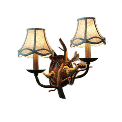 Vintage Fabric Bird Pinecone Resin Sconce