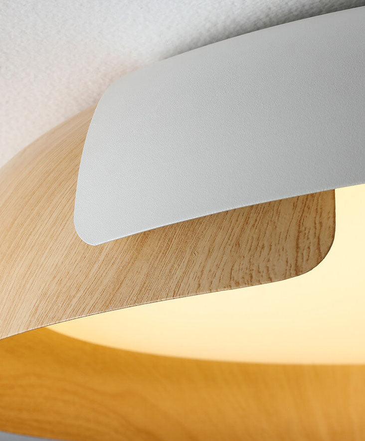 Minimalist Round Bowl Wood Grain LED Flush Mount Light