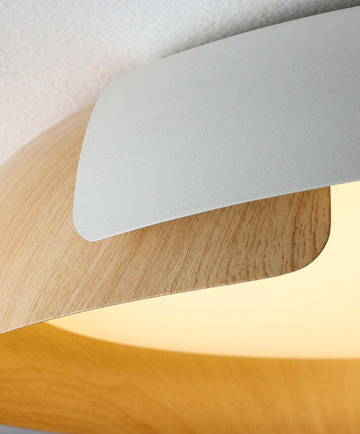 Minimalist Round Bowl Wood Grain LED Flush Mount Light