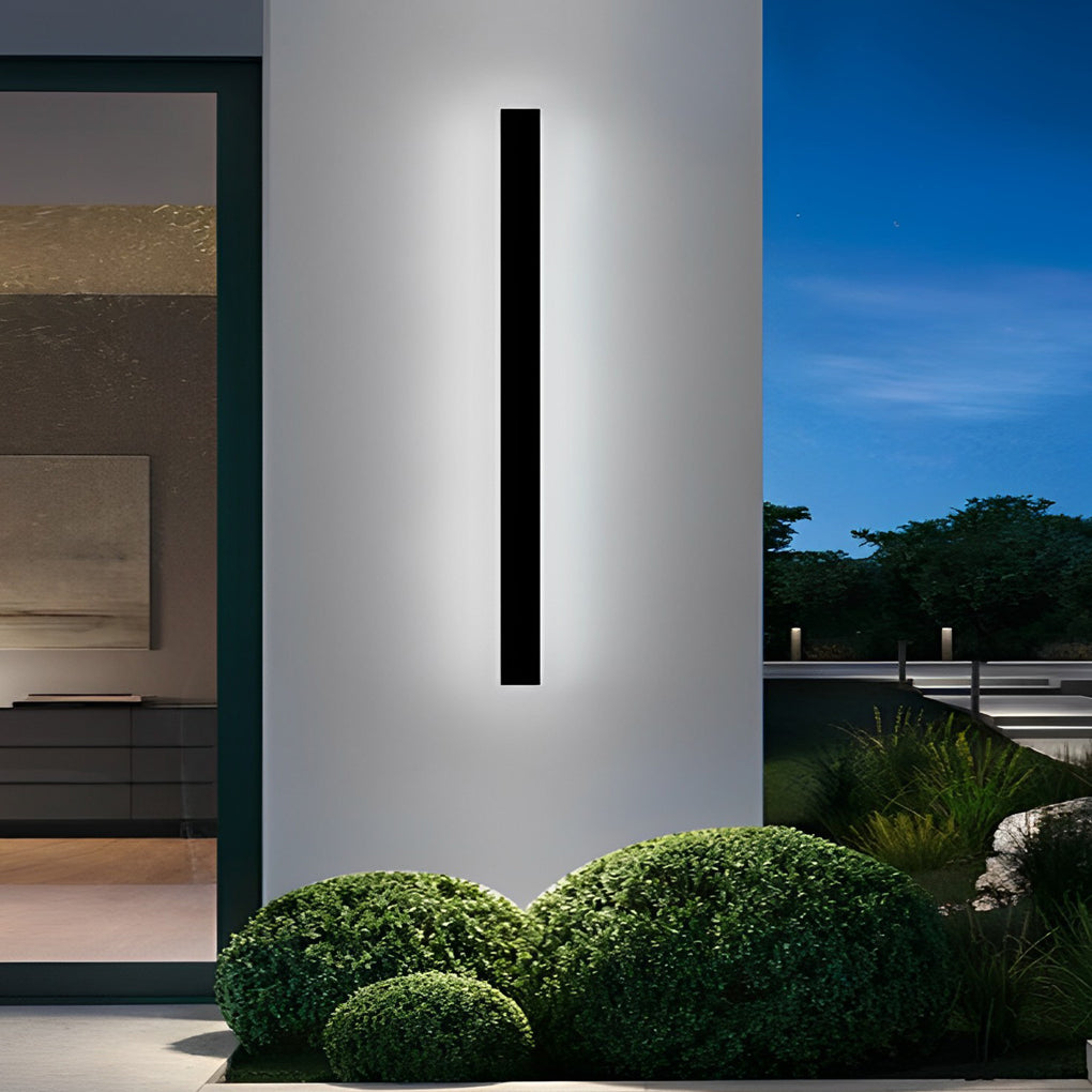Minimalist Long Strip LED Waterproof Black Modern Solar Wall Sconce Lighting-Lighom