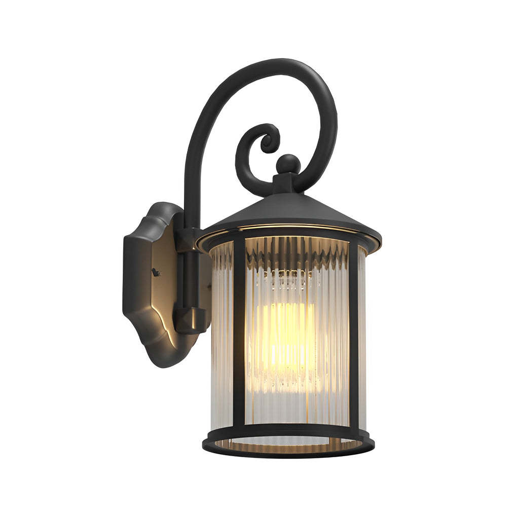 Waterproof Striped Glass Aluminum Black Retro Outdoor Wall Lights-Lighom