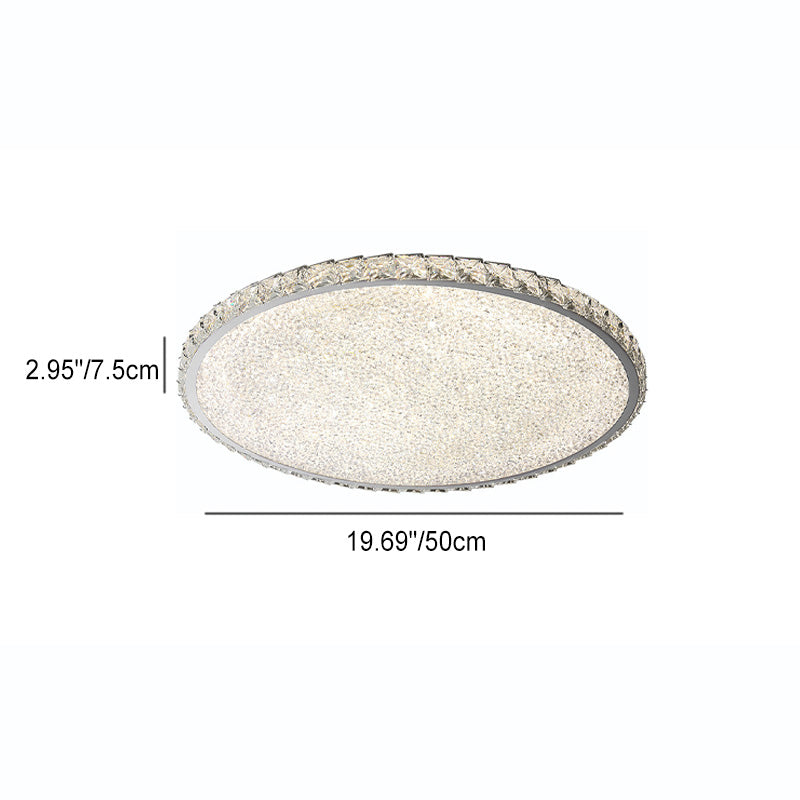 Modern Stainless Steel Crystal Rectangular LED Flush Light — Large - Round / Infinitely Dimmable / 110V-120V For US/CA