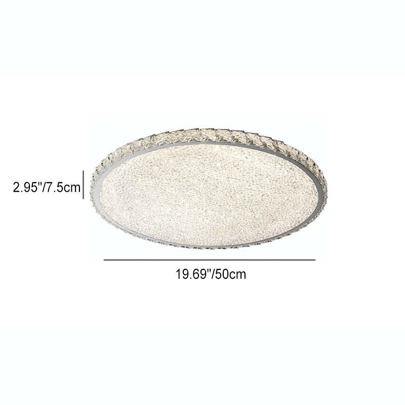 Modern Stainless Steel Crystal Rectangular LED Flush Light — Large - Round / Infinitely Dimmable / 110V-120V For US/CA