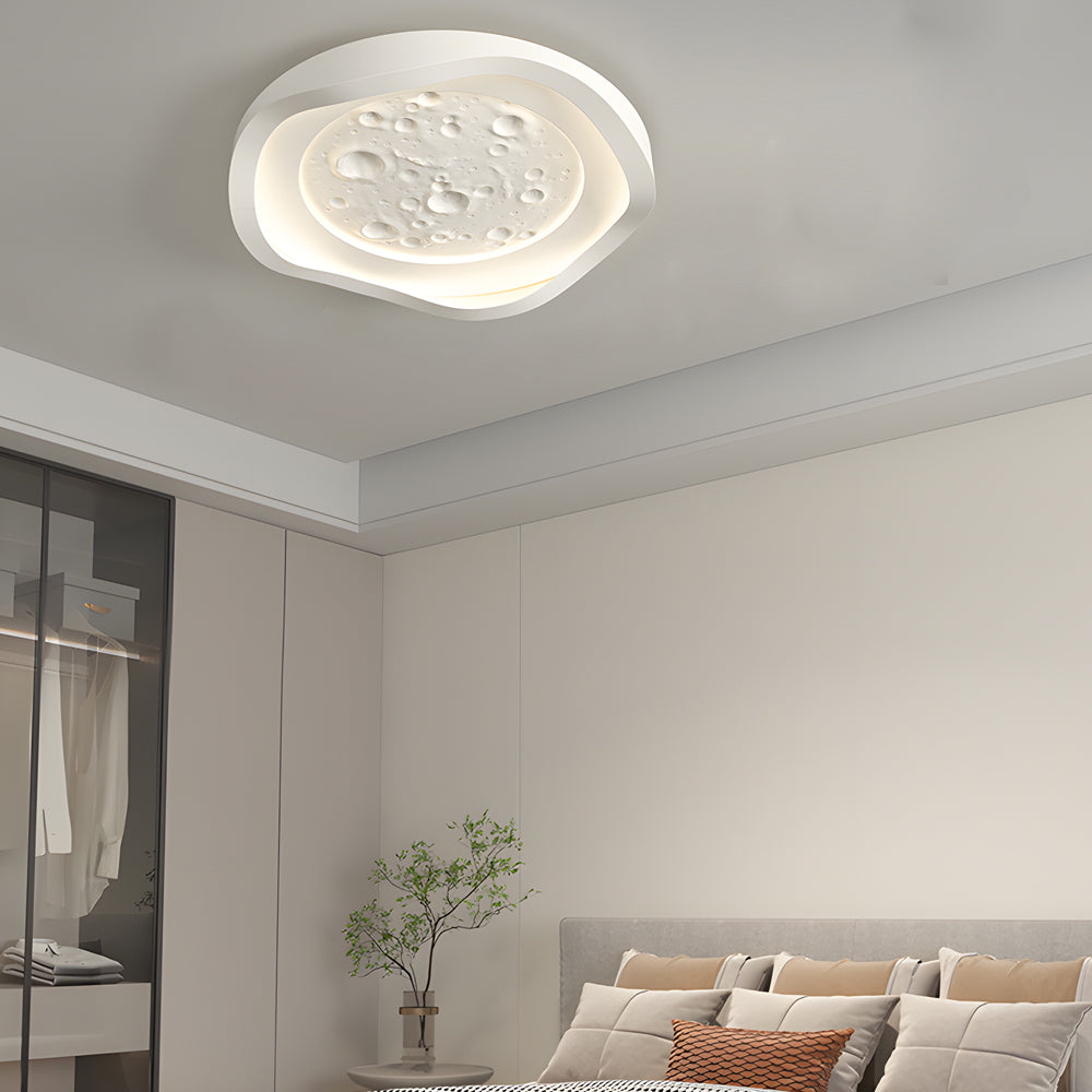 White Resin Lunar LED Wave Round Flush Mount Ceiling Light