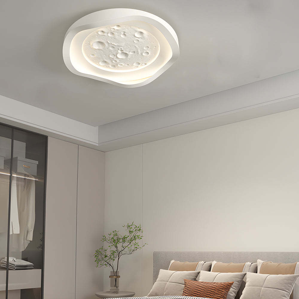 White Resin Lunar LED Wave Round Flush Mount Ceiling Light