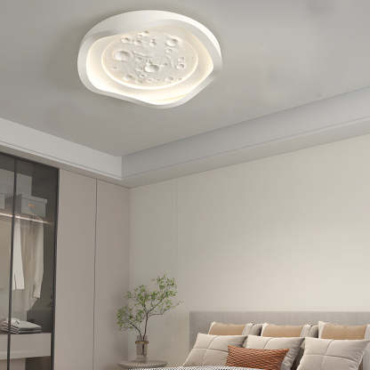 White Resin Lunar LED Wave Round Flush Mount Ceiling Light