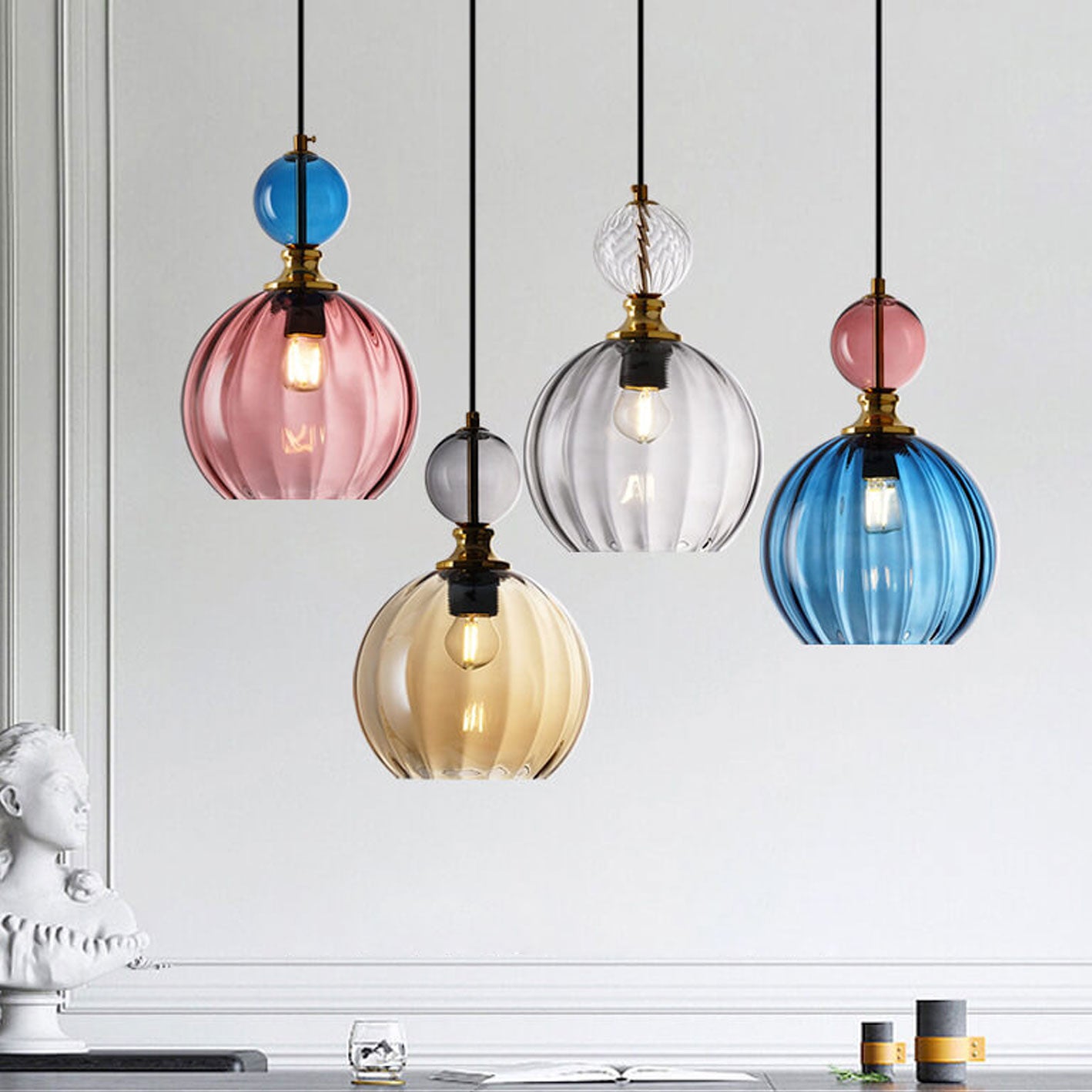 Danish Striped Glass Round Chandelier
