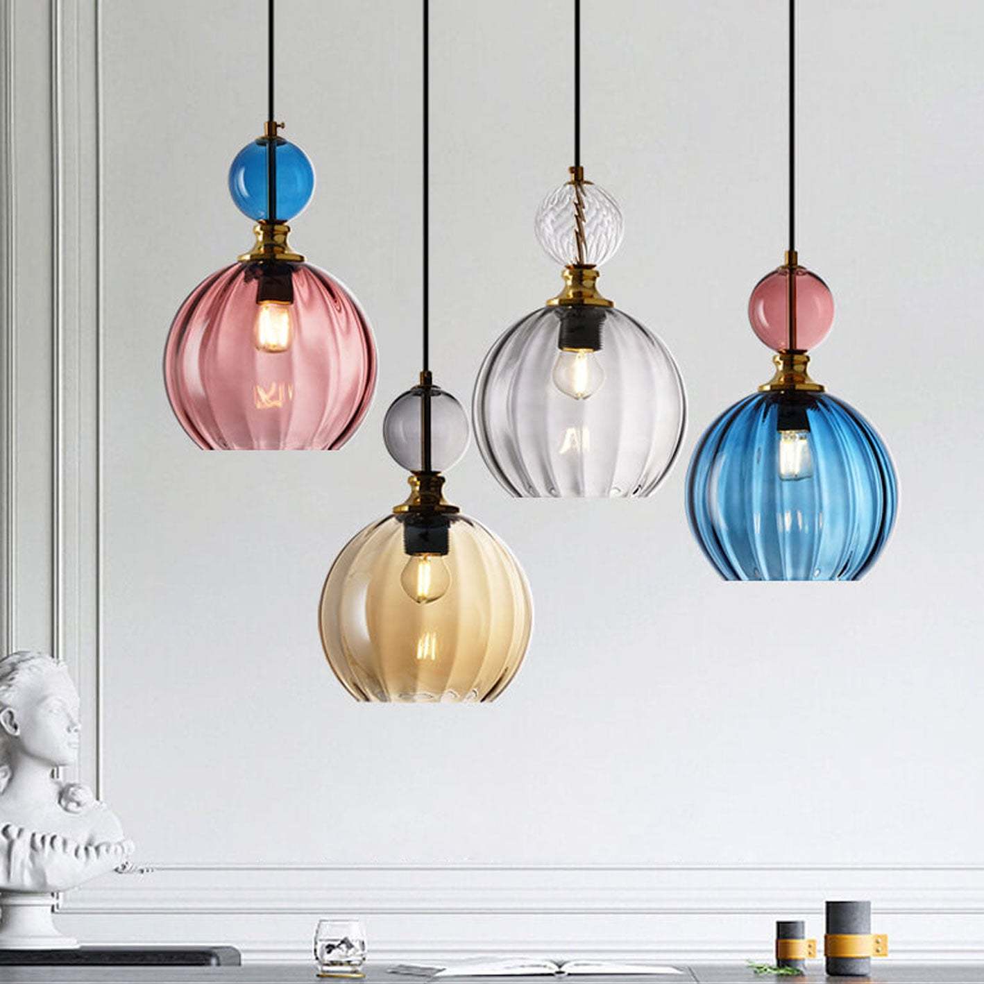 Danish Striped Glass Round Chandelier
