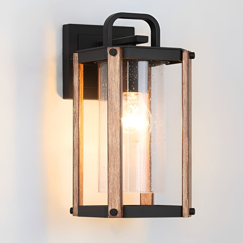 Lantern Shaped Waterproof Glass Black Industrial Outdoor Wall Sconce Lighting-Lighom