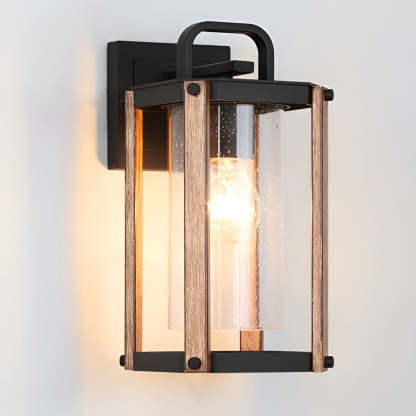 Lantern Shaped Waterproof Glass Black Industrial Outdoor Wall Sconce Lighting-Lighom