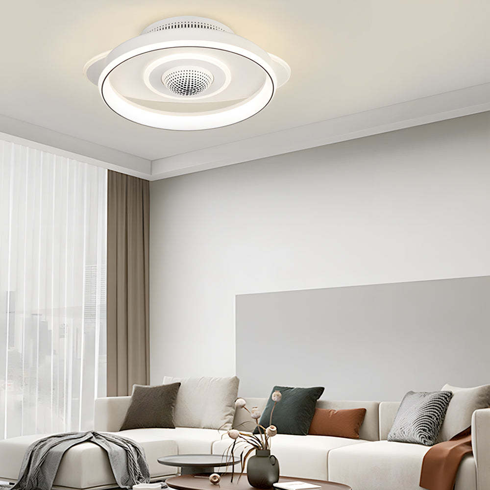 LED Smart Bladeless Ceiling Fan Round White Ceiling Fans with Dimmable Light-Lighom