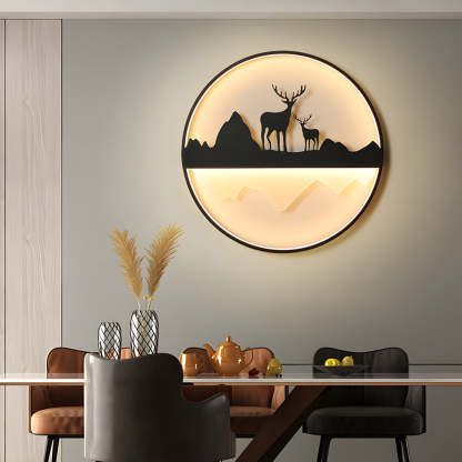 Round Mountain Scenery Silhouette Dimmable with Remote Outdoor Wall Lights-Lighom