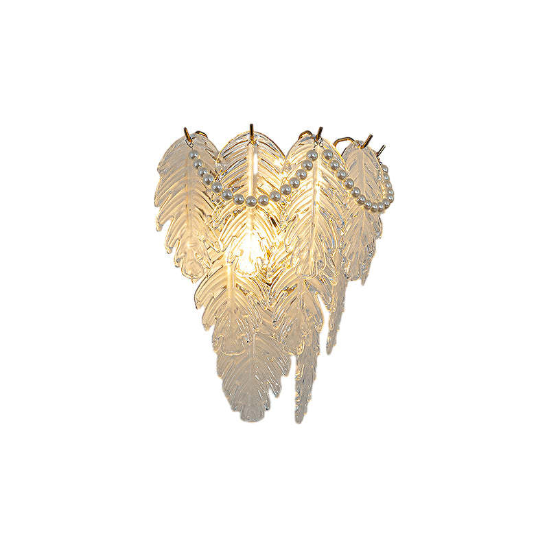 Glass Leaves Feathers Luxury Three Step Dimming French Style Wall Lamp-Lighom