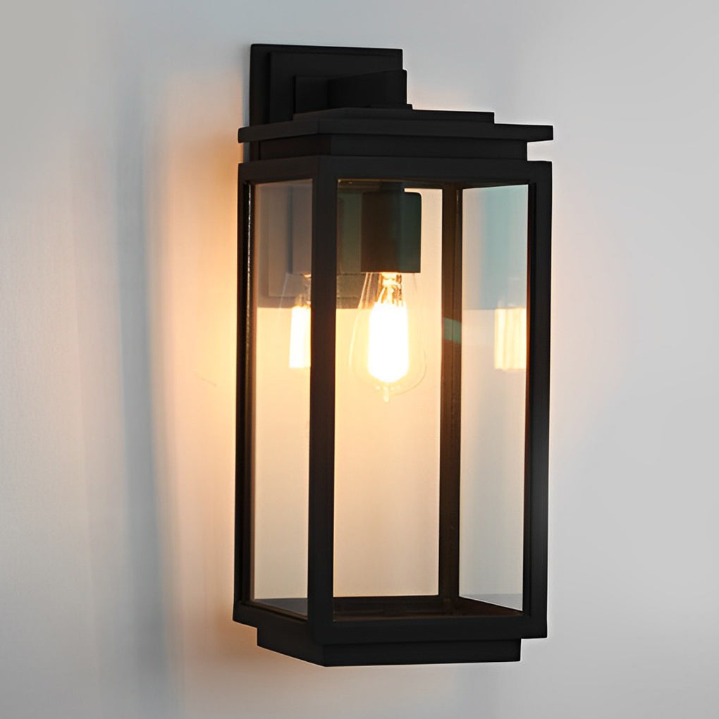 Waterproof Rectangular Glass Black Industrial Outdoor Wall Lamp Exterior Lights-Lighom