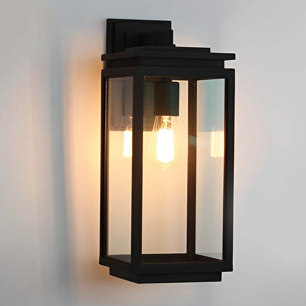 Waterproof Rectangular Glass Black Industrial Outdoor Wall Lamp Exterior Lights-Lighom