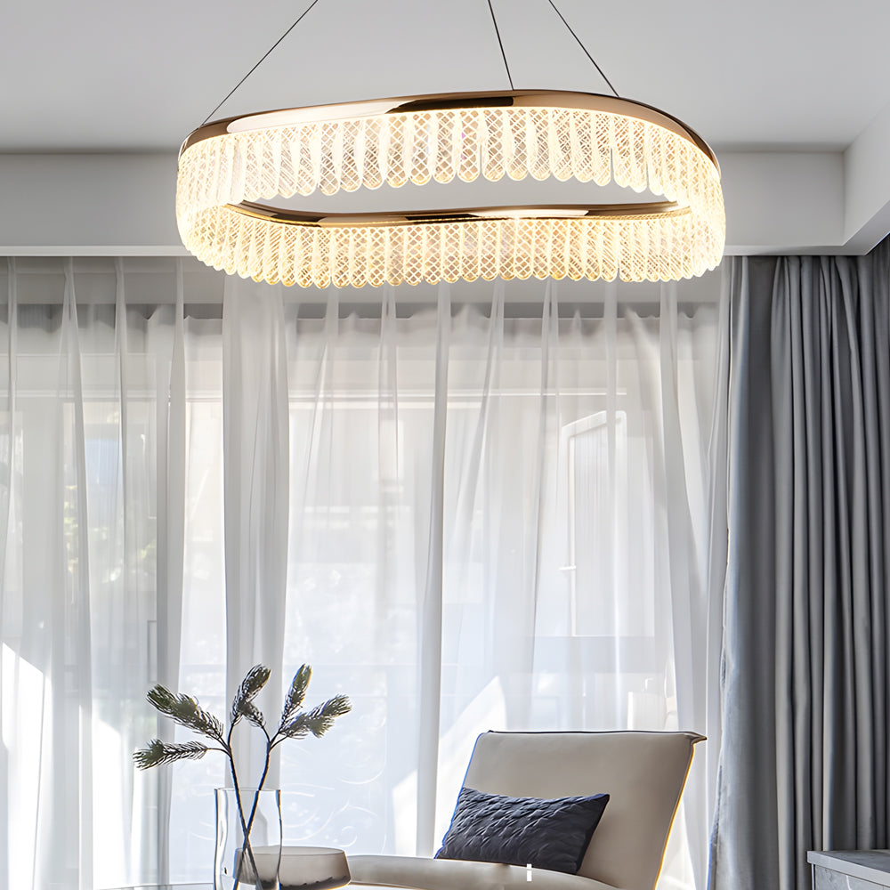 Lighom modern round white chandeliers in crystal — 37.4"
