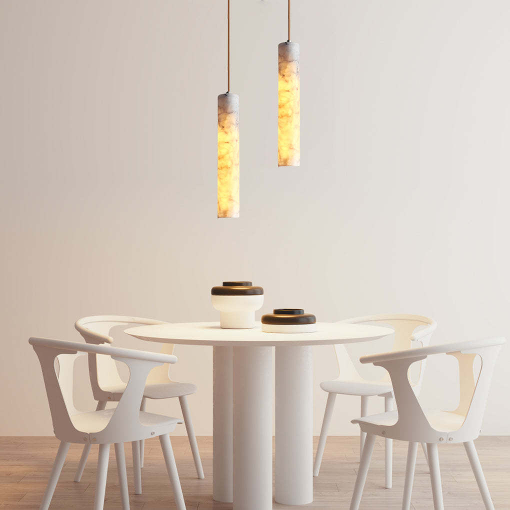 Elongated Cylindrical Marble Minimalist Pendant Chandelier