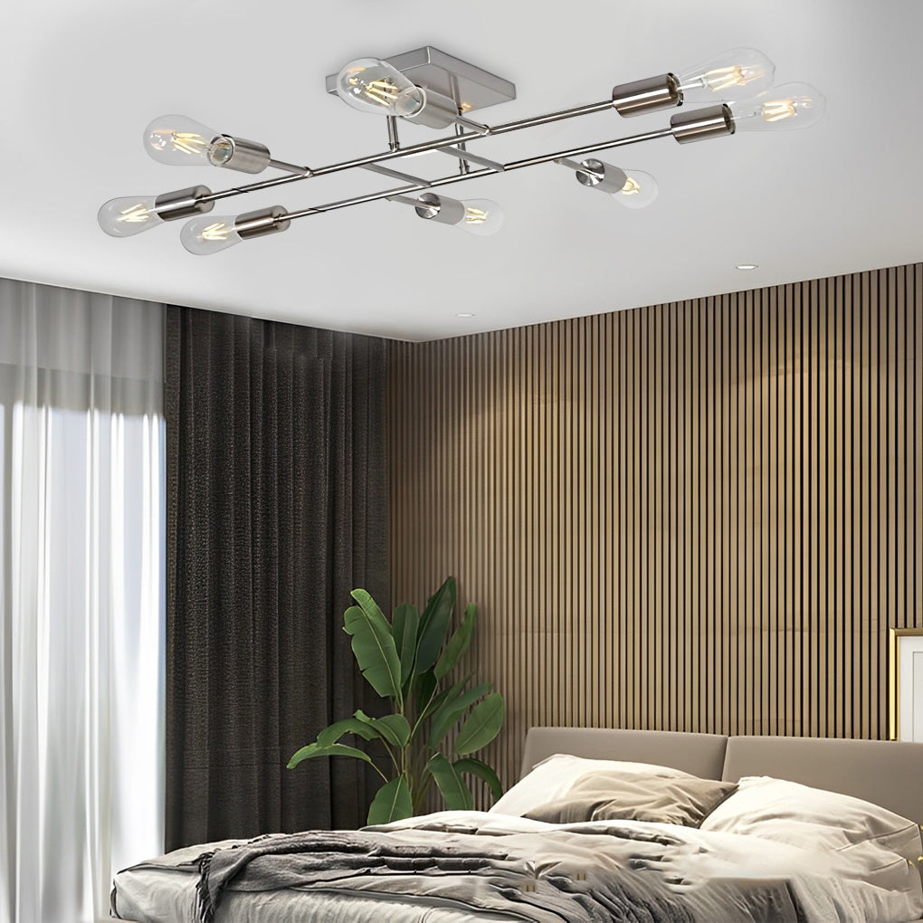 8-Light Antique Brass Vintage LED Semi Flush Mount Ceiling Light-Lighom