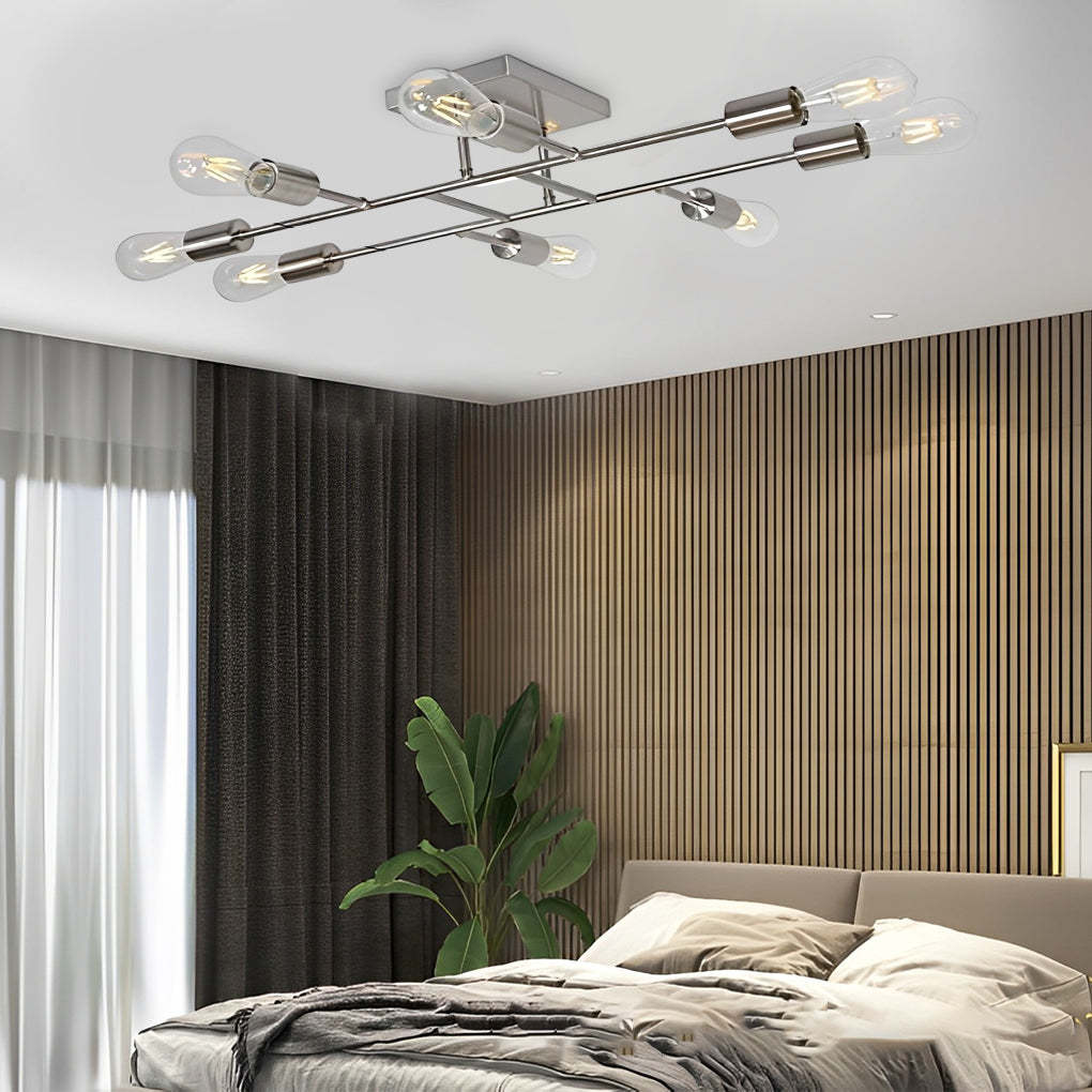 8-Light Antique Brass Vintage LED Semi Flush Mount Ceiling Light-Lighom