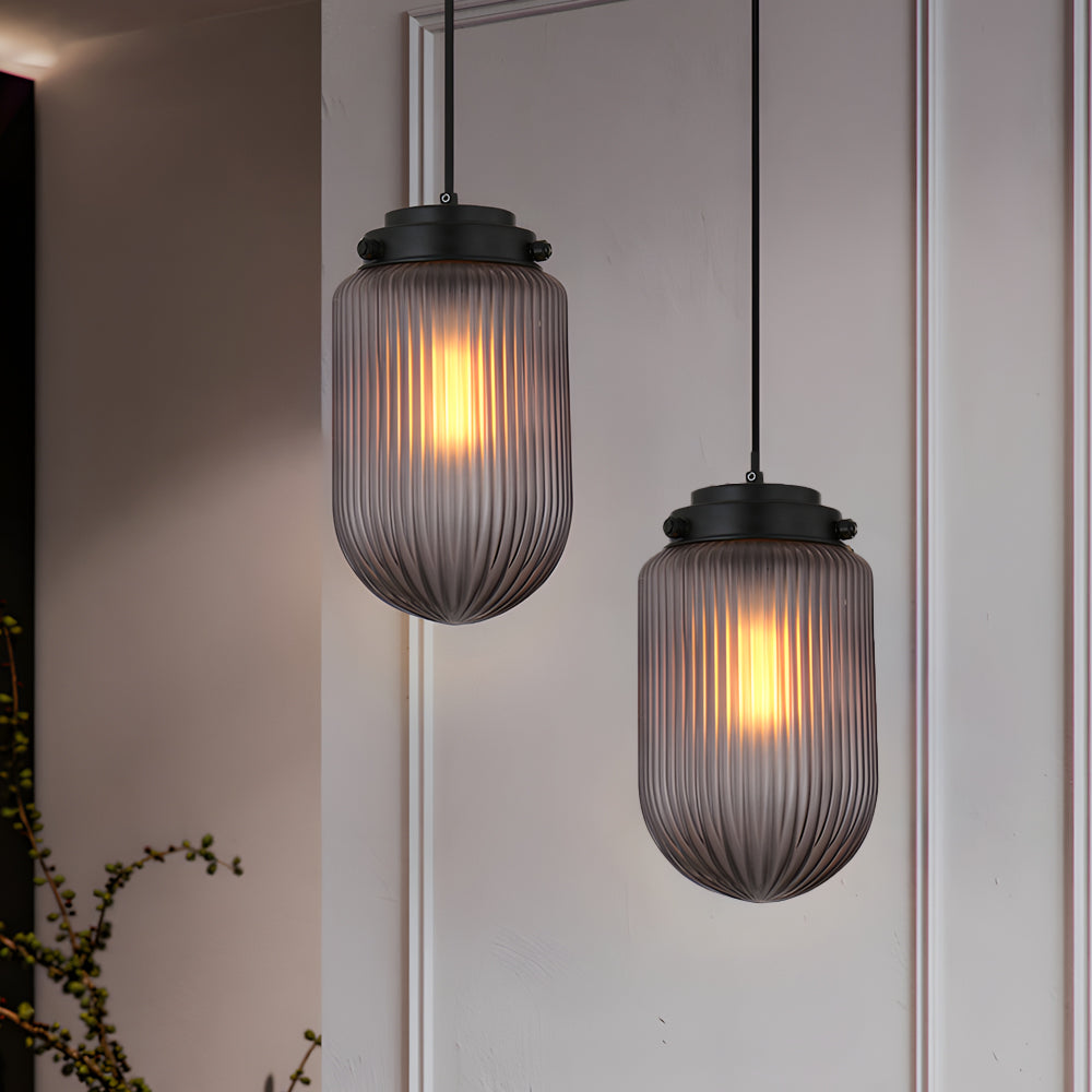 Modern Pinecone Ribbed Smoke Gray Glass Pendant