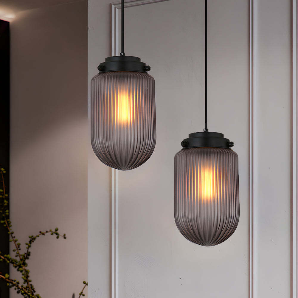 Modern Pinecone Ribbed Smoke Gray Glass Pendant