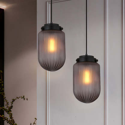 Modern Pinecone Ribbed Smoke Gray Glass Pendant