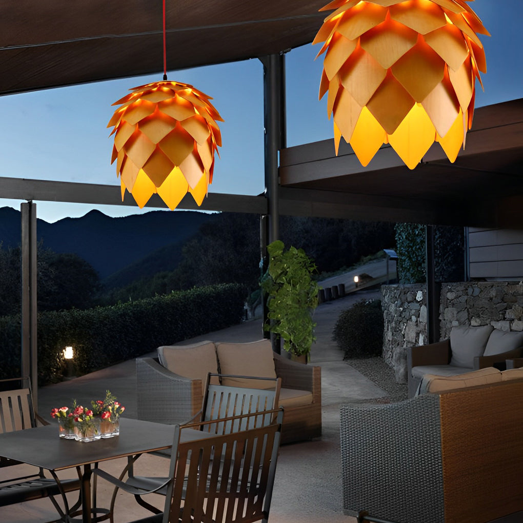 Wood Pine Cone LED Japanese Chandelier
