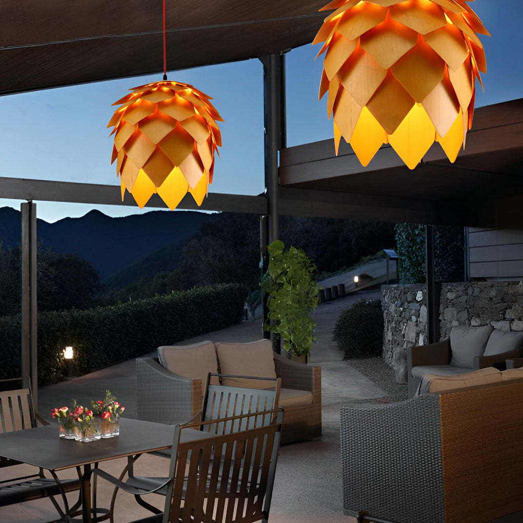 Wood Pine Cone LED Japanese Chandelier