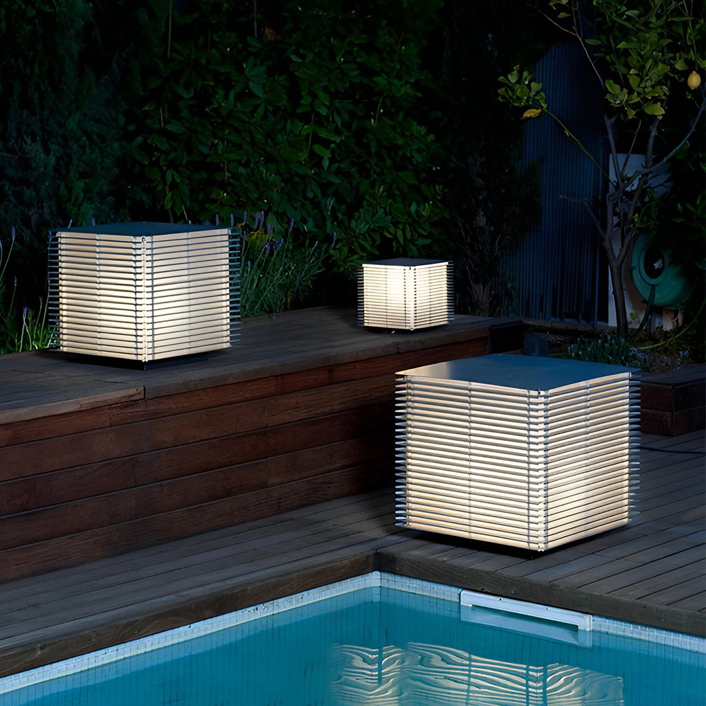 Modern square grid outdoor post lights in synthetic — Matte Black