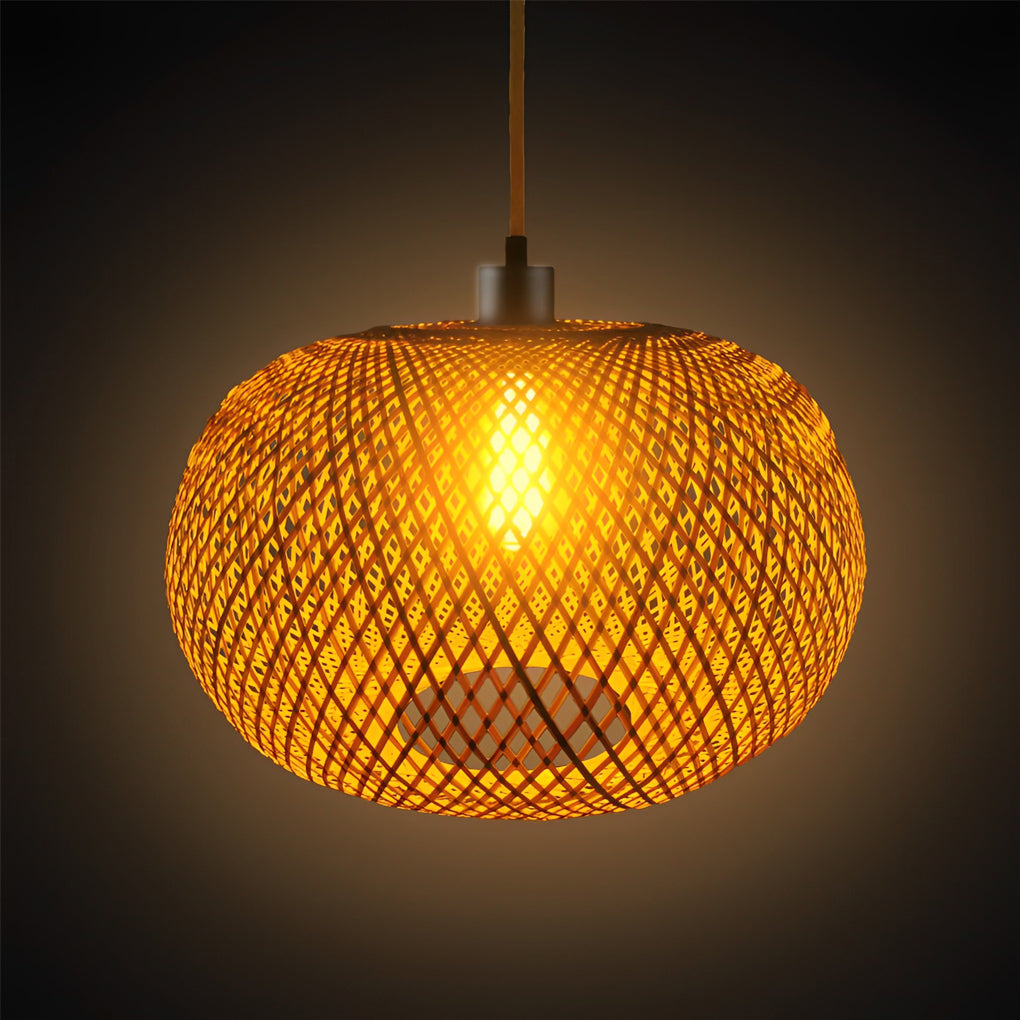 Round Handmade Bamboo Rattan Modern Pendant