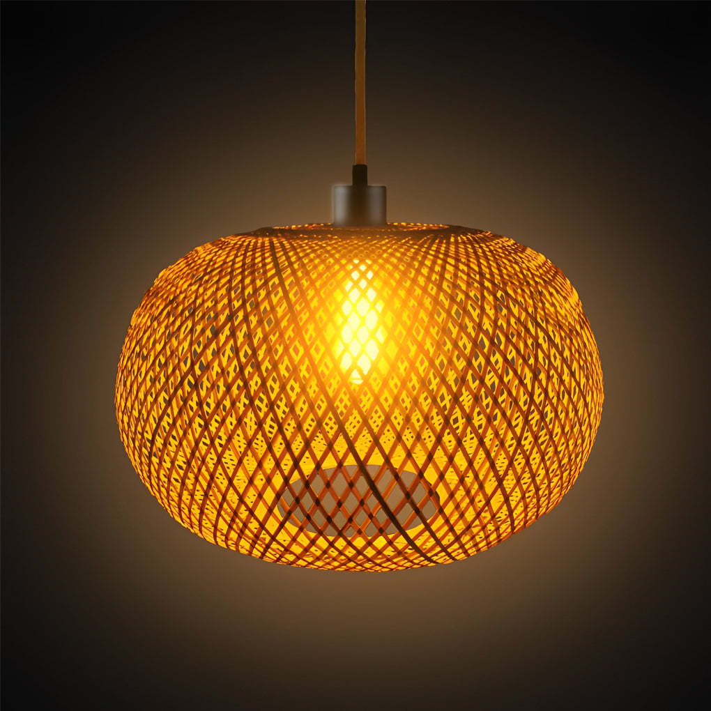 Round Handmade Bamboo Rattan Modern Pendant