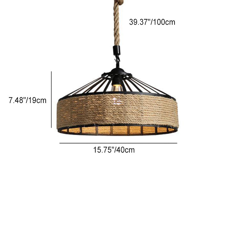 Traditional Rustic Iron Hemp Rope Pendant Light