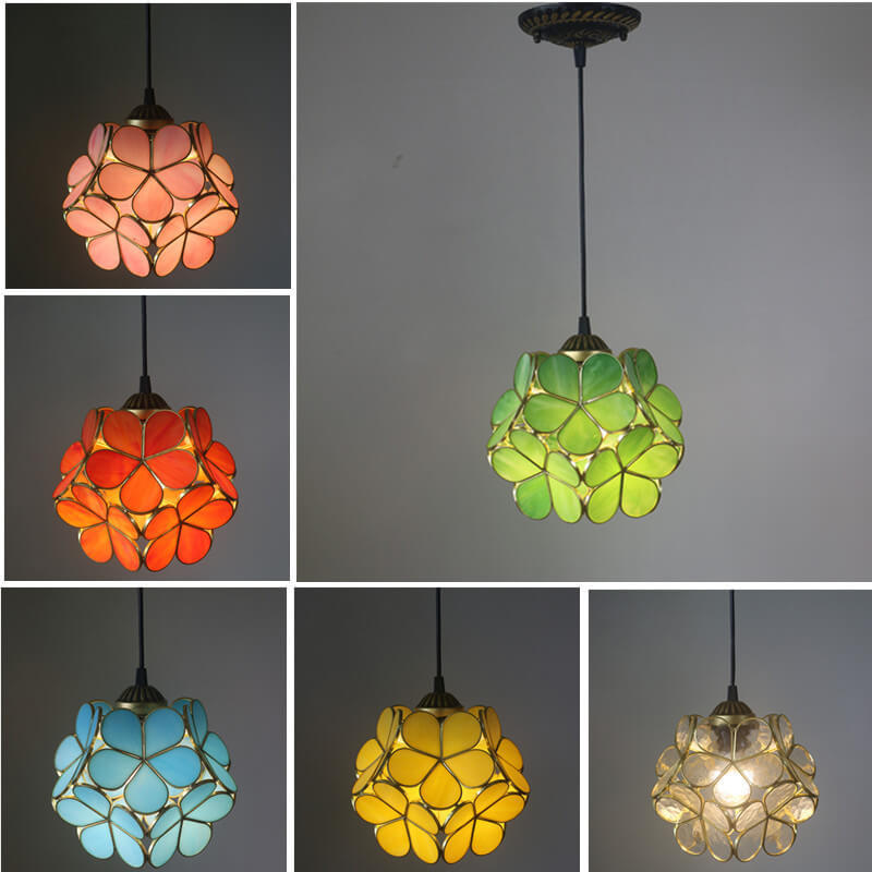 Vintage Stained Glass Petal Pendant Light