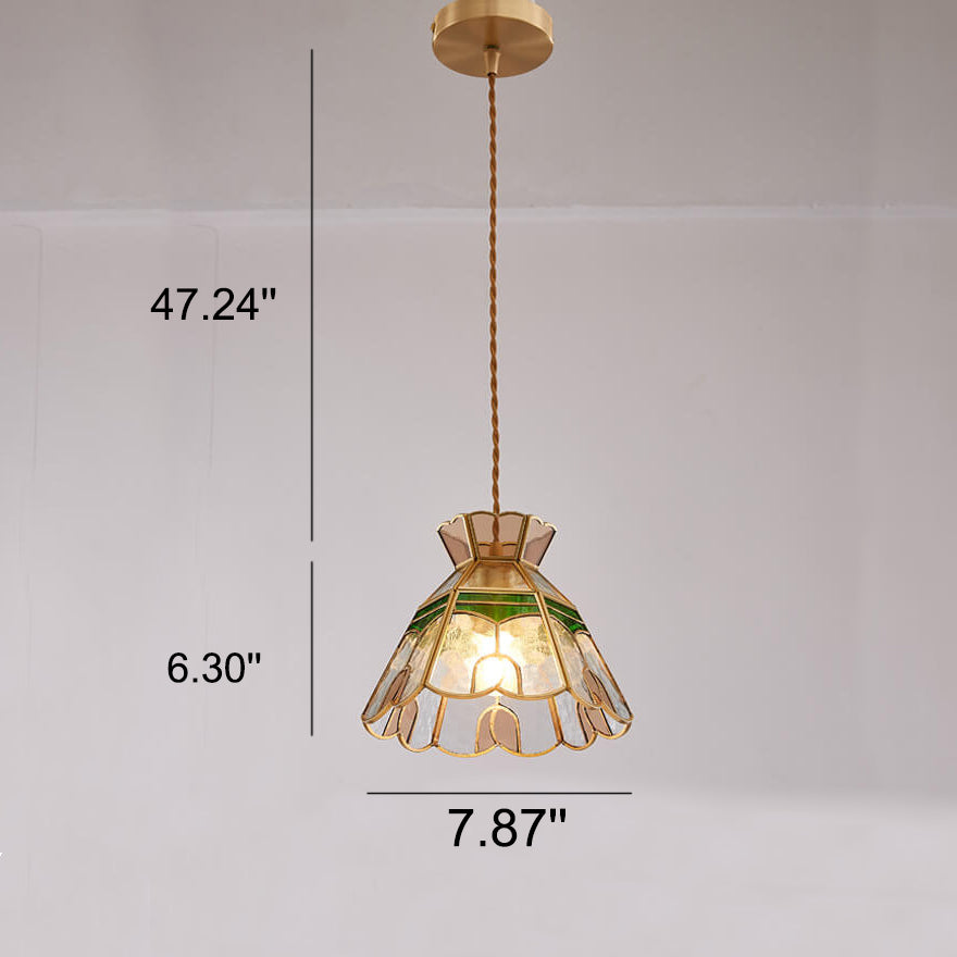 Vintage Bell Brass Glass Pendant Light
