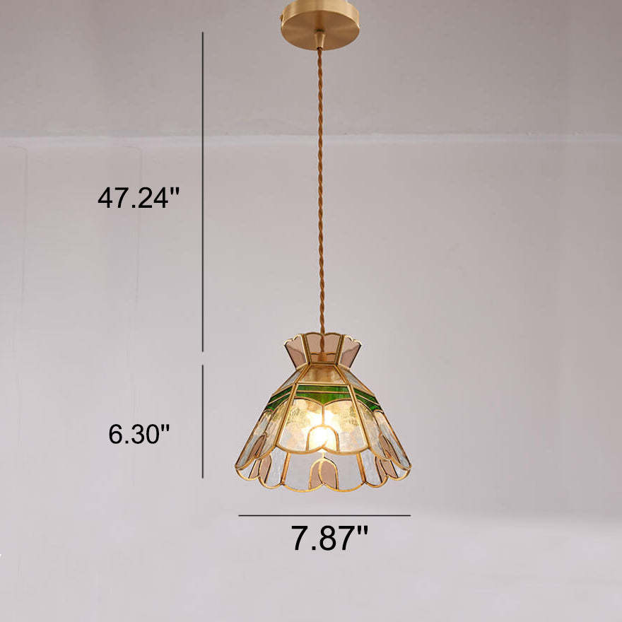 Vintage Bell Brass Glass Pendant Light